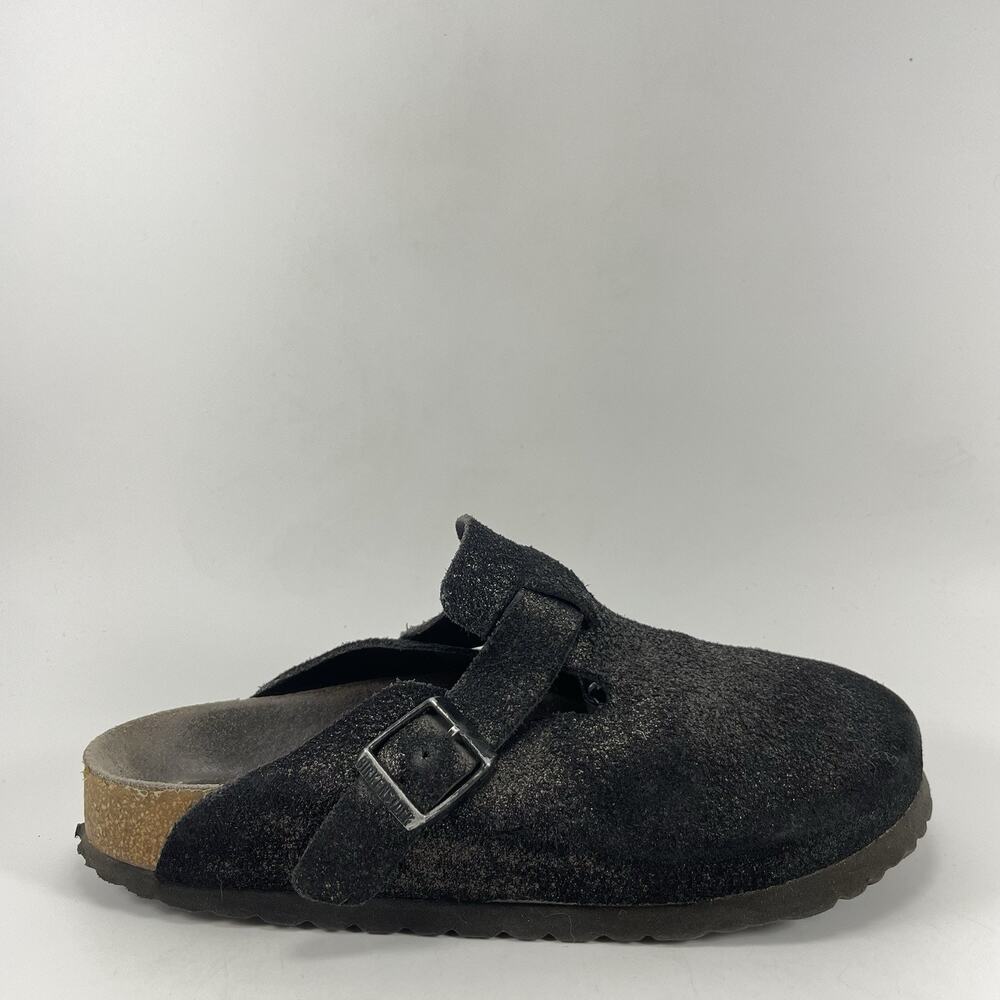 Birkenstock Boston Clog Sandals EU 38, Womens 7-7.5 Black Glitter Shimmer Buckle